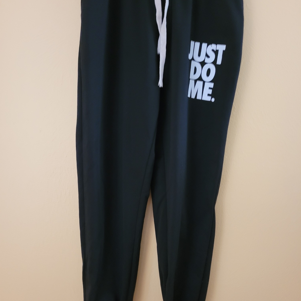 Black Joggers with White Text "JUST DO ME"